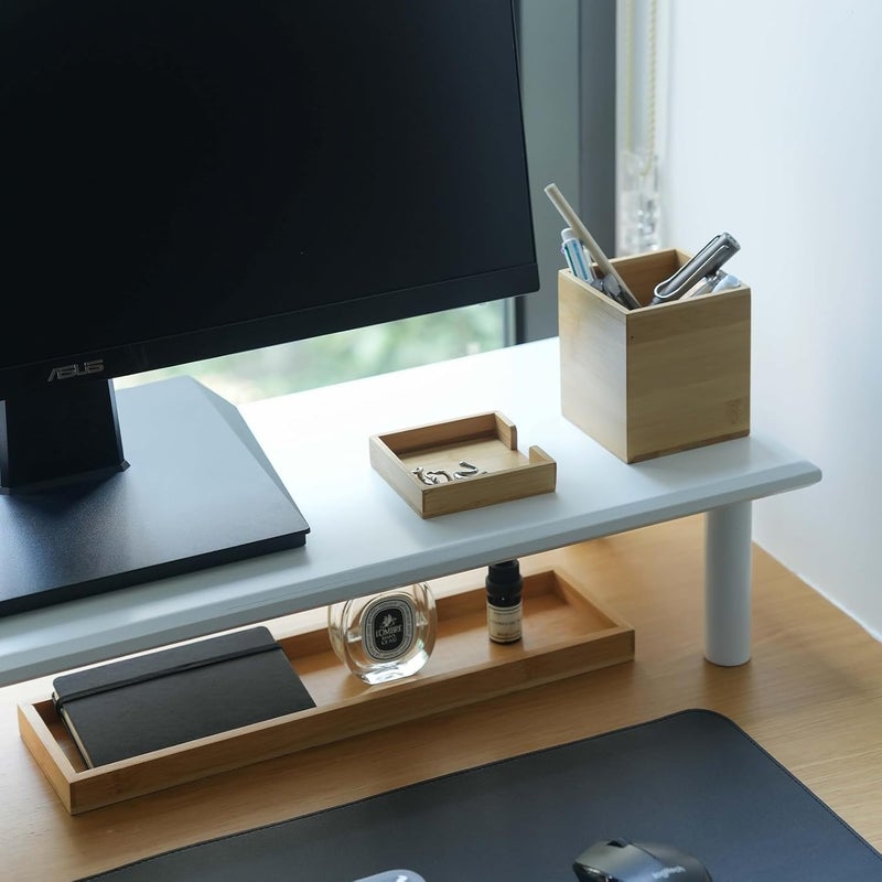 ROCDEER Bamboo Dual Monitor Stand Riser White, Desk Monitor Riser for 2 Monitors, Supports for PC Computer Monitor, Printer, Heavy TV Riser up to 300 lbs, White - Image 4